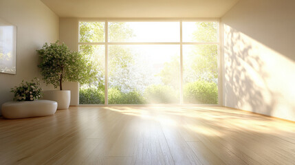 Fototapeta premium In the spacious room, sunlight pours in through the windows