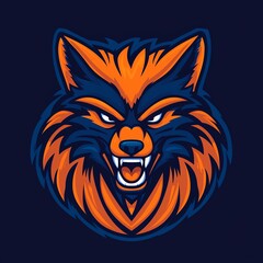 A fierce and vibrant wolf illustration featuring striking orange and blue colors. Ideal for sports teams, logos, or any project seeking a bold and dynamic animal representation.