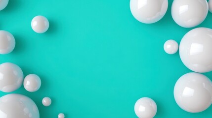 Abstract background with white spheres of varying sizes on a teal backdrop. The spheres are glossy and create a clean, modern feel.  Plenty of copy