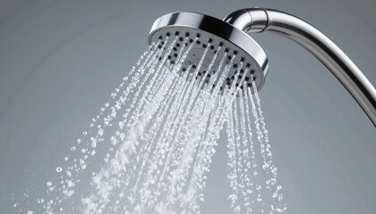 Showerhead streaming water against gray background