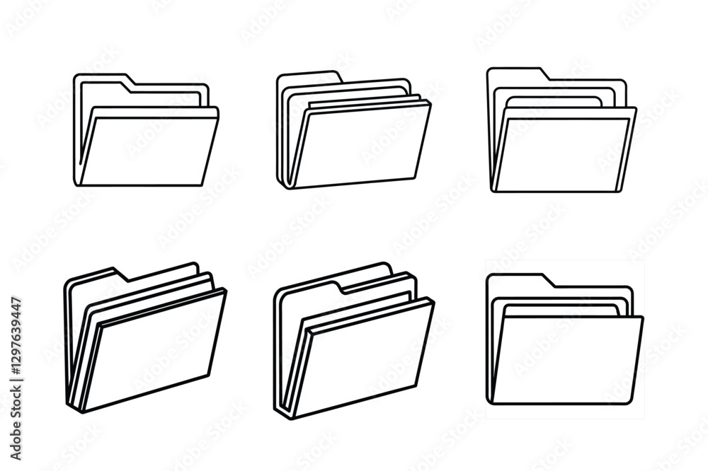 Poster folder icon set isolated, folder icon set, folder icon line art vector set vector, folder icon vecto