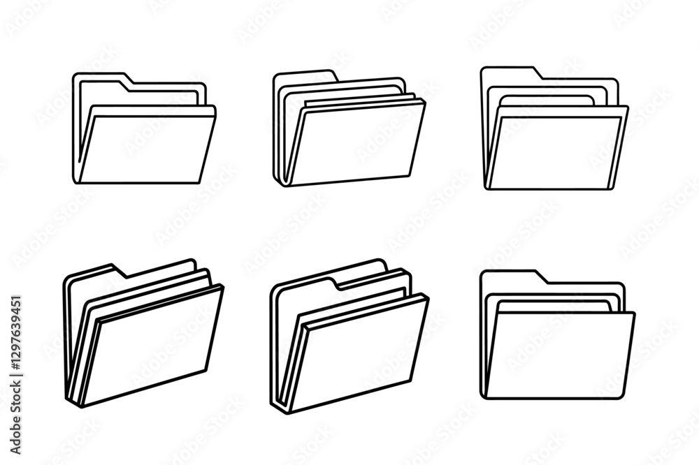 Poster folder icon set isolated, folder icon set, folder icon line art vector set vector, folder icon vecto