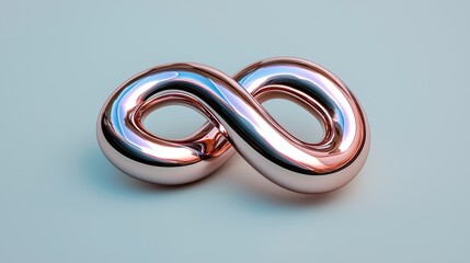 Fototapeta premium Shiny Rose Gold Infinity Symbol Sculpture Representing Endless Possibilities and Connections on Light Background