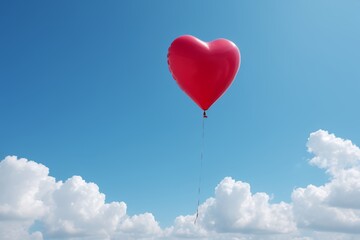 Fototapeta premium there is a red heart shaped balloon being flown in the sky