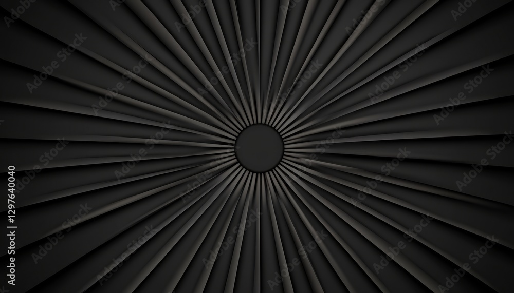 Poster Abstract dark grey radial background with textured radiating lines converging to a central black circle. The design features a subtle 3D effect