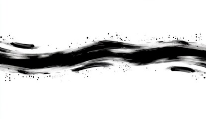 Abstract black ink wash painting on white background. Dynamic brushstrokes create a flowing, wavy texture. High contrast monochrome artwork