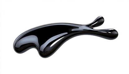 Obraz premium Abstract image of a black liquid splatter against a white background. The liquid has a glossy, reflective surface and irregular shape