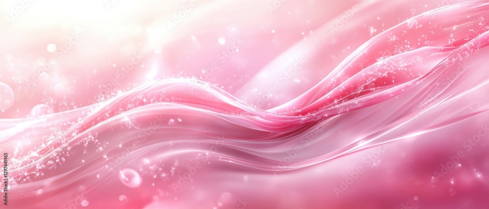 Poster ethereal pink waves with shimmering particles creating a dreamy and romantic abstract background wit