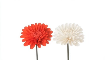 Bright Red and White Artificial Flowers on White Background