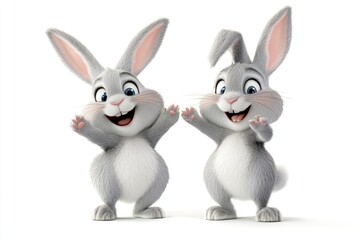 Fototapeta premium Two Happy Smiling Rabbits With Extended Arms Appearing Cheerful