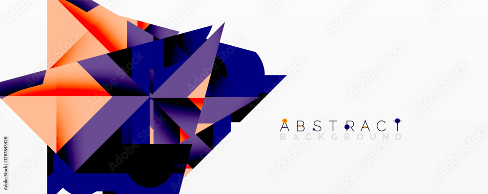 Poster Abstract geometric composition with interlocking circular and angular shapes, featuring smooth gradients and sharp contrasts on a white background