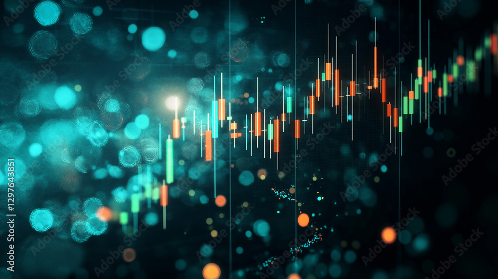 Aufkleber financial market dynamics: abstract visualization of stock market data, featuring dynamic candlestic