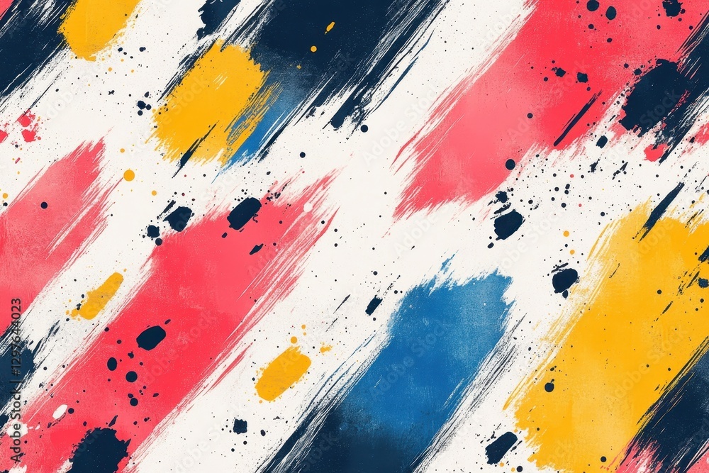 Poster Colorful abstract paint splatters create a dynamic composition on a light background capturing artistic expression and creativity in visual art