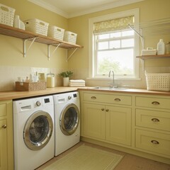 Sage yellow Light Wood Laundry Room design Rustic Traditional decor