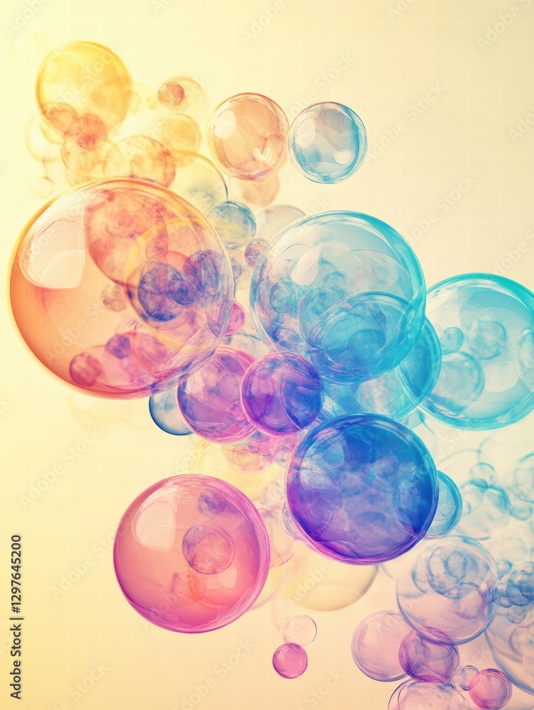 Aufkleber Colorful soap bubbles float against a soft background creating a whimsical and dreamy atmosphere. Generative AI