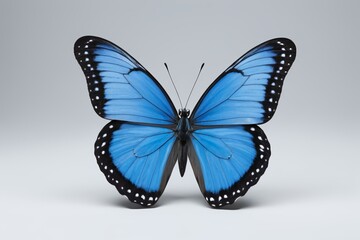 Obraz premium a close up of a blue butterfly on a white surface