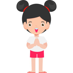 Songkran festival thai kid Traditional enjoy splashing water Thailand Traditional Illustration flat