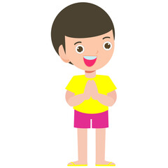 Songkran festival thai kid Traditional enjoy splashing water Thailand Traditional Illustration flat