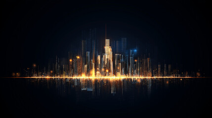 Fototapeta premium City Lights Horizon: A captivating, artistic portrayal of a modern cityscape bathed in a luminous golden glow, creating a sense of wonder and urban energy.