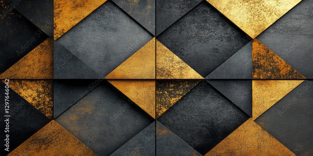 Poster gold and dark geometric design with distressed texture pattern