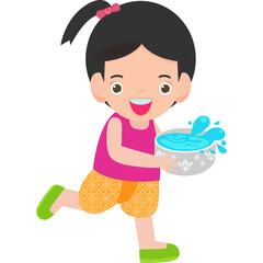 Songkran festival thai kid Traditional enjoy splashing water Thailand Traditional Illustration flat