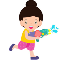 Songkran festival thai kid Traditional enjoy splashing water Thailand Traditional Illustration flat