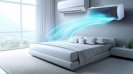 Air conditioning installation and efficiency tips for modern bedrooms home digital content bright environment indoor view