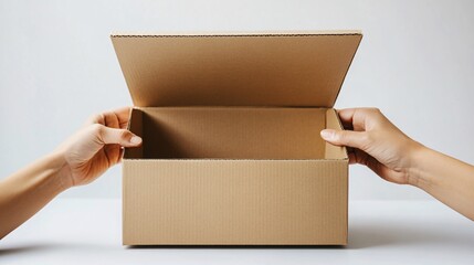 Person Opening A Corrugated Cardboard Box With Both Hands