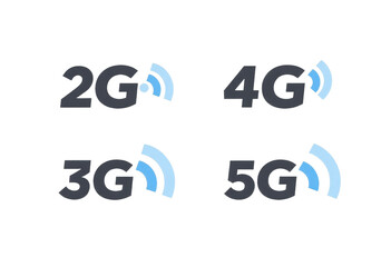 2G, 3G, 4G, 5G Network Symbol Set with transparent background