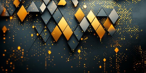 Abstract geometric arrangement of diamonds and dots in golden shades