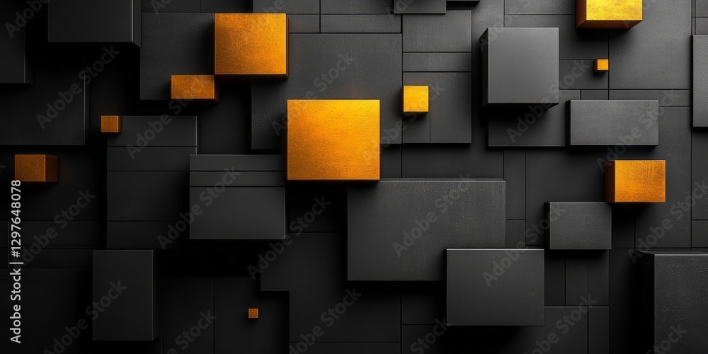 Poster abstract arrangement of black and gold cubes creating a pattern