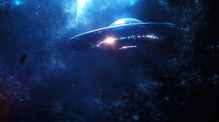 Obraz premium A futuristic flying saucer soaring through the vast starry cosmos