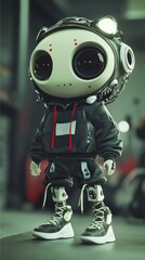 A stylized humanoid figure in modern urban casual attire stands alone