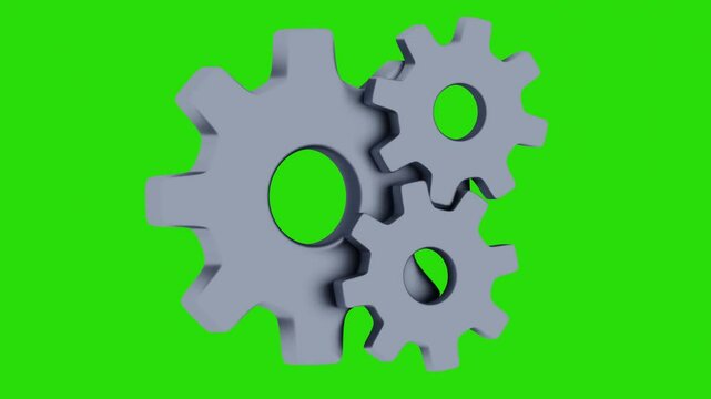 Silver Rotating Gears on Green Screen Background Seamless Loop Animation







