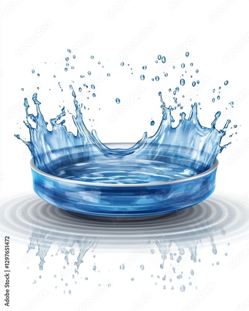 Poster captivating water splash in a blue glass bowl against a clean white backdrop creating a refreshing a