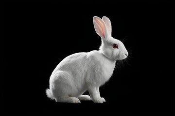 Fototapeta premium arafed white rabbit sitting on a black background with a red eye