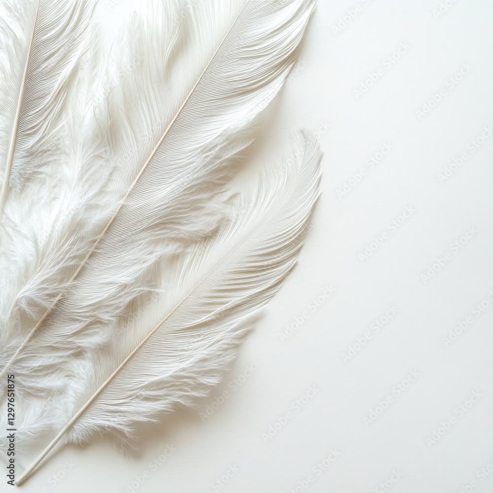 Poster elegant white feathers on a clean background creating a soft and serene atmosphere perfect for desig