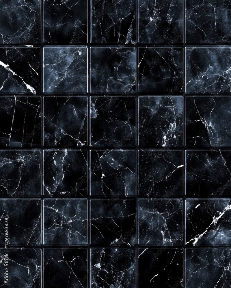 Aufkleber elegant black marble tile pattern with subtle white veining creating a luxurious and modern texture 