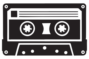 Detailed cassette tape silhouette vector iconic retro media illustration