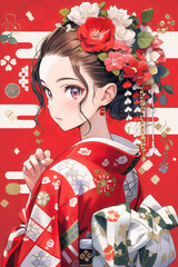 着物を着た女性のイラスト