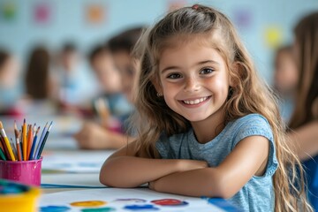 Portrait of smiling preschool student enjoying art class