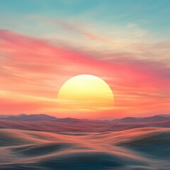 Serene desert sunset, vibrant colors.