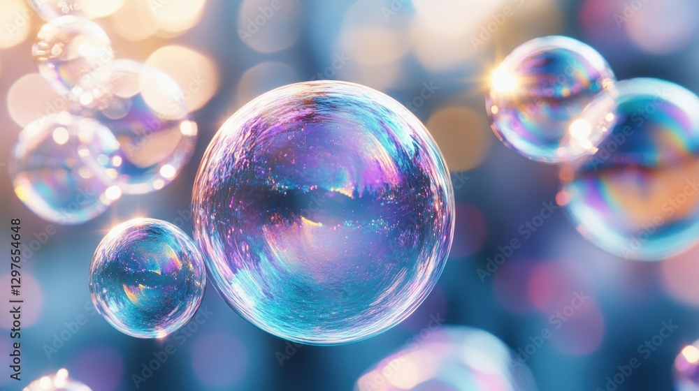 Poster Bubbles floating in vibrant and colorful atmosphere with soft light reflections creating a dreamy effect