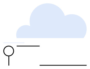 Cloud illustration with search bar and lines, representing data storage, web technology, and connectivity. Ideal for digital systems, cloud computing, online search, simplicity, technology
