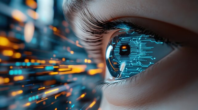 Technological eye closeup digital world macro photography futuristic environment intimate viewpoint cybernetic concept