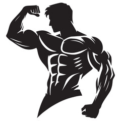 Powerful Silhouette Bodybuilder Side View Showing Strength and Form