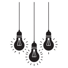 Naklejka premium Silhouette of Three Hanging Light Bulbs Radiating Brightness