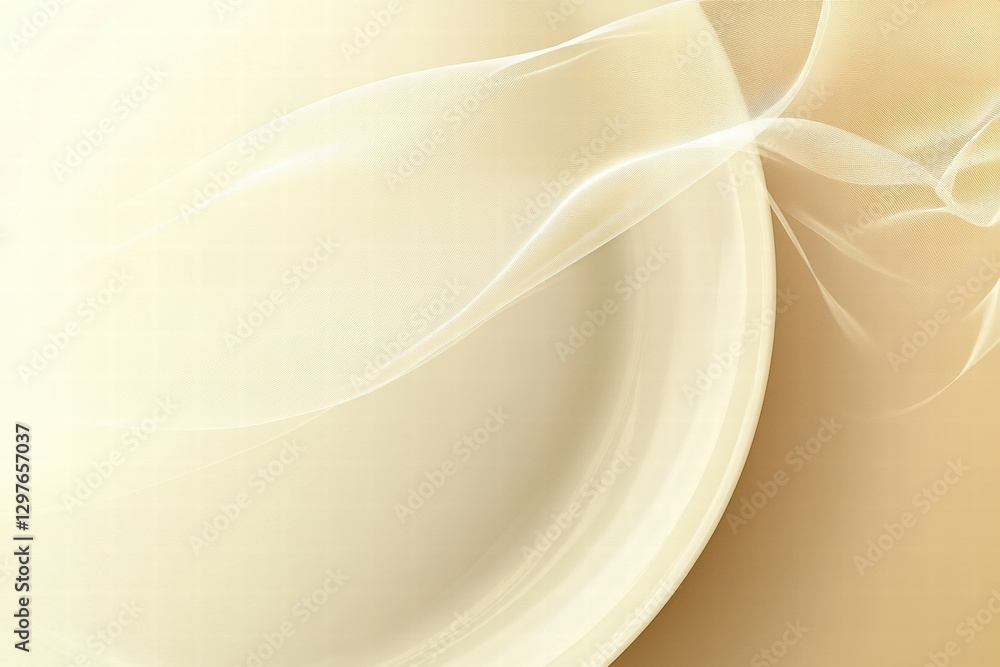 Poster Soft flowing fabric draped over a pale plate with an elegant background in a warm tone. Generative AI
