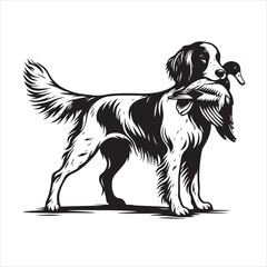 vector Labrador retriever/ Brittany Spaniel dog standing and holding a duck in its mouth