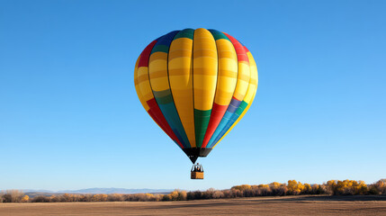 Fototapeta premium bright, colorful hot air balloon soaring in clear blue sky